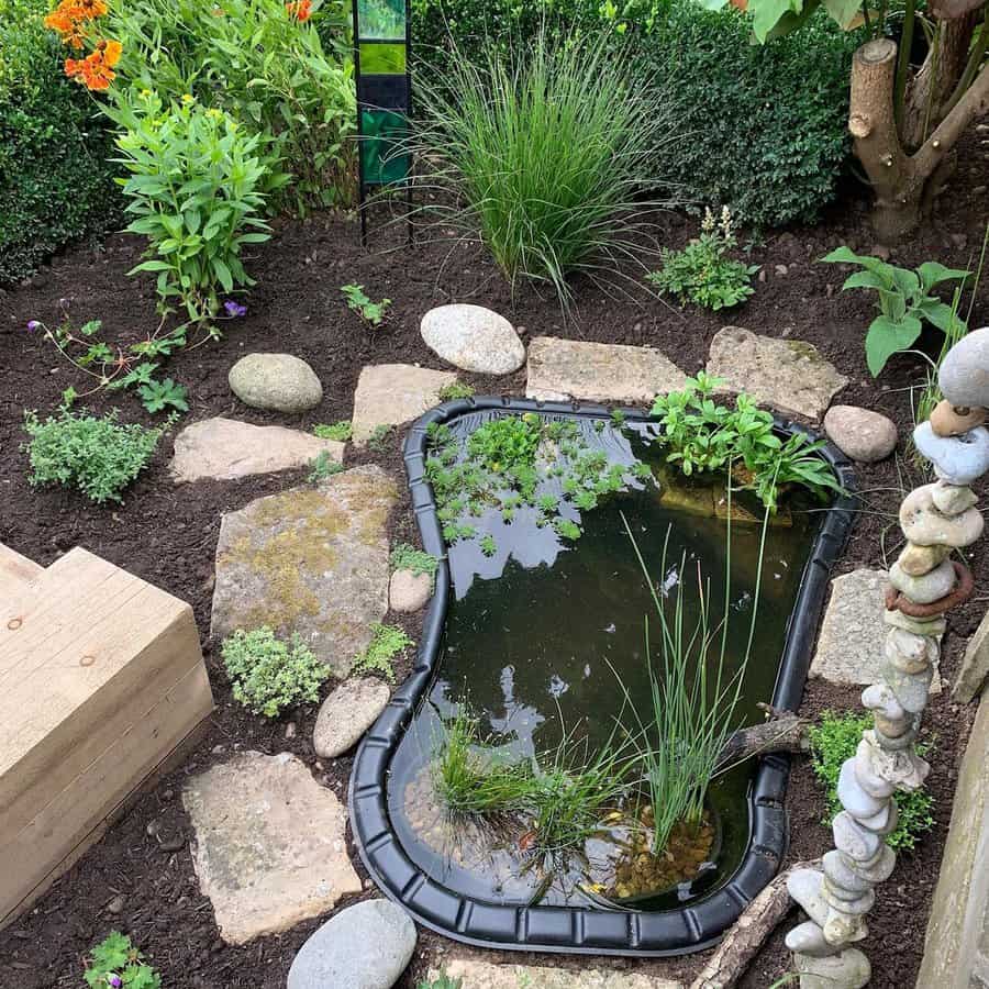 Backyard landscape with pond