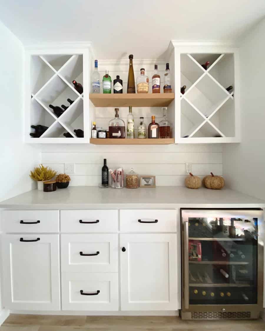 Minimalist white bar with wine storage and cooler
