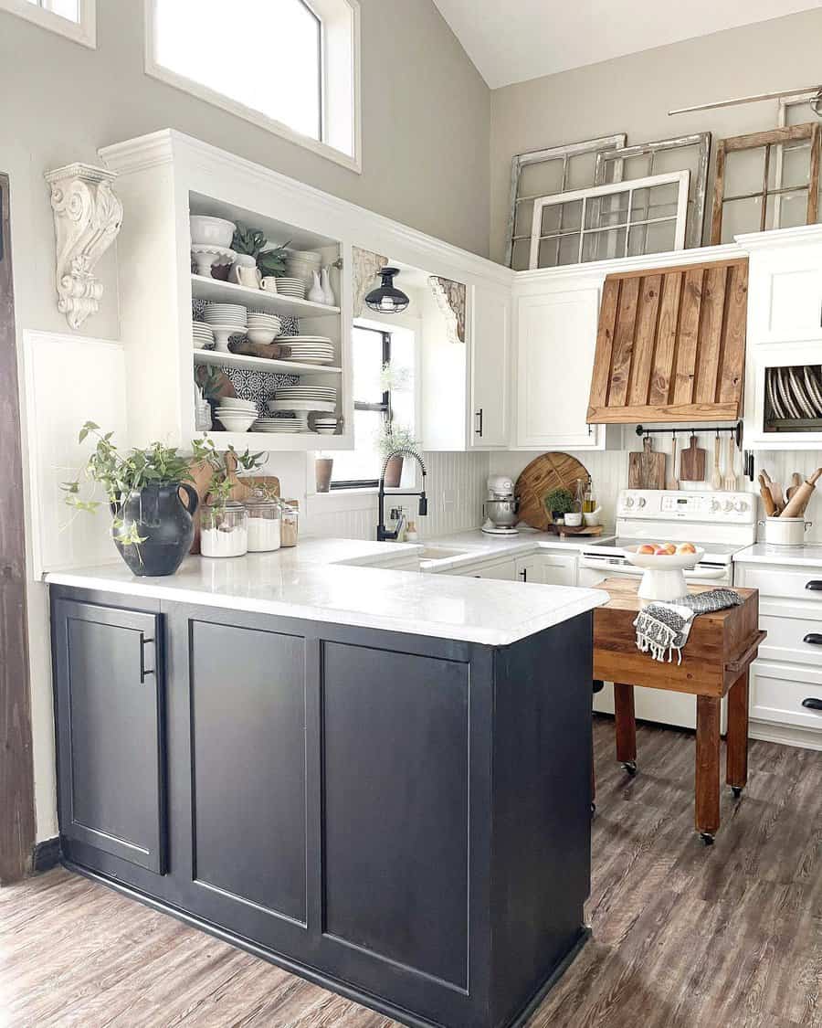 Farmhouse kitchen with black fixtures