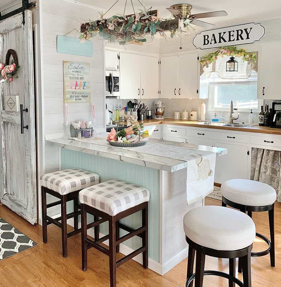 farmhouse kitchen with hanging dried flowers 