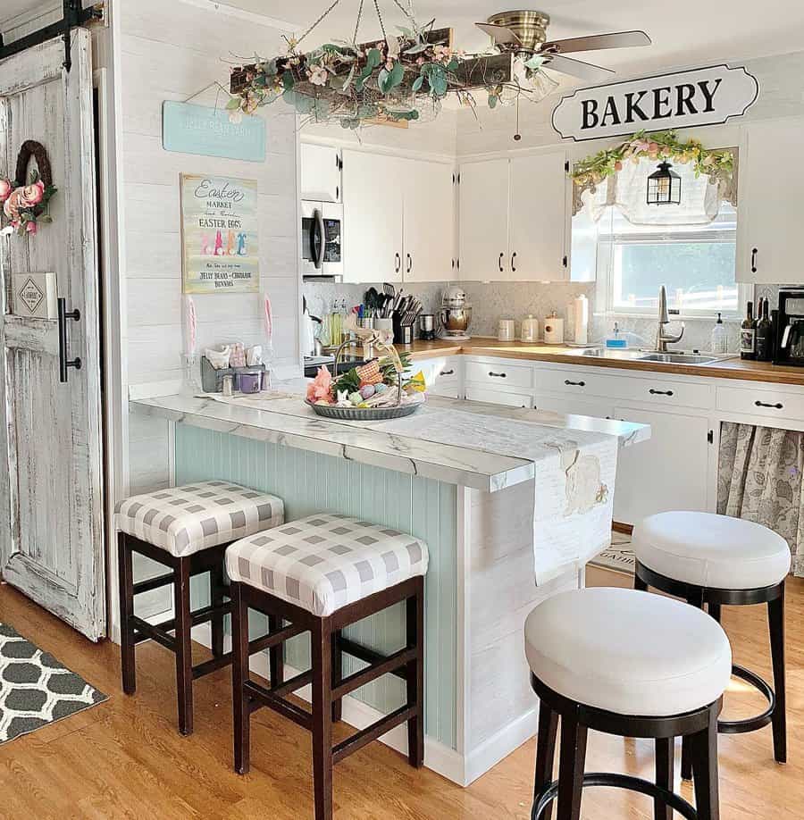 Farmhouse kitchen with hanging dried flowers 