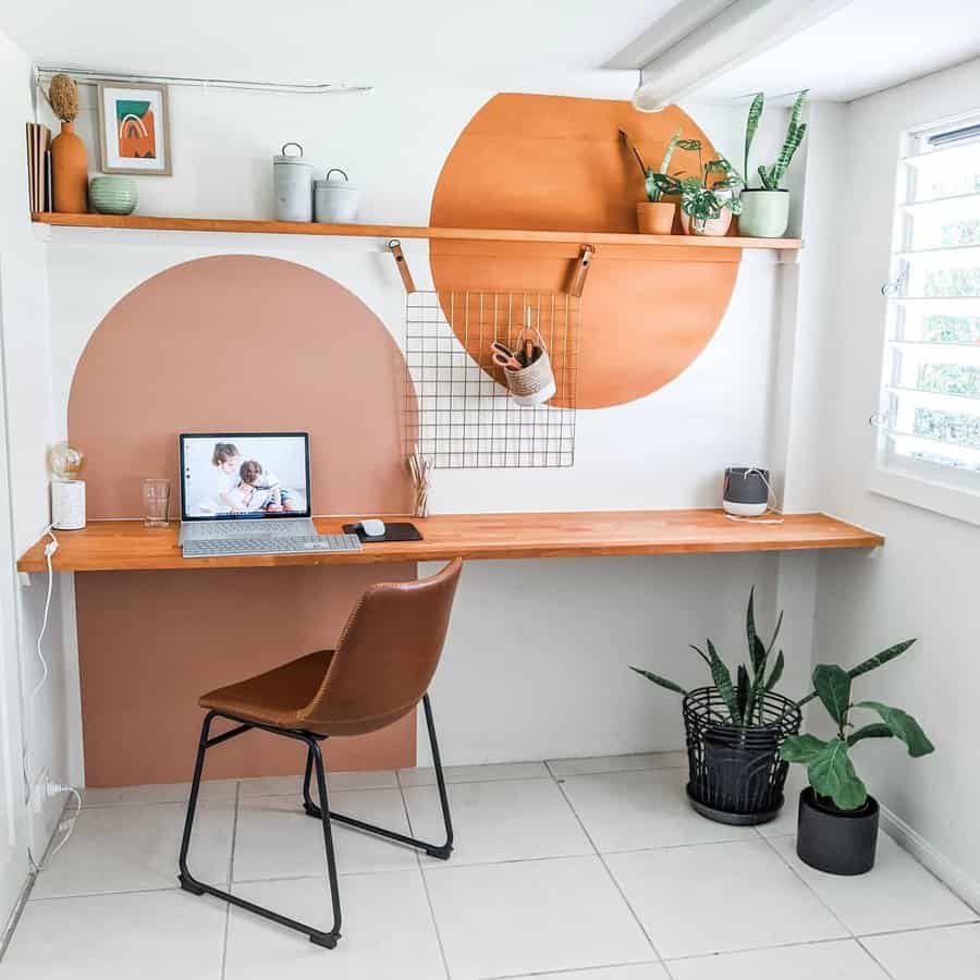 home office with floating shelves