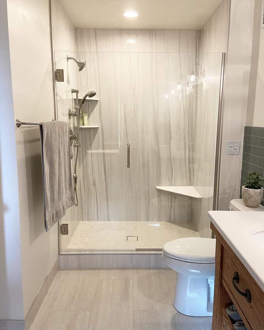Contemporary bathroom with walk in shower and neutral tones