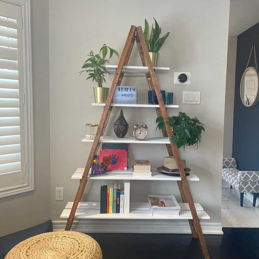 Repurposed ladder shelf