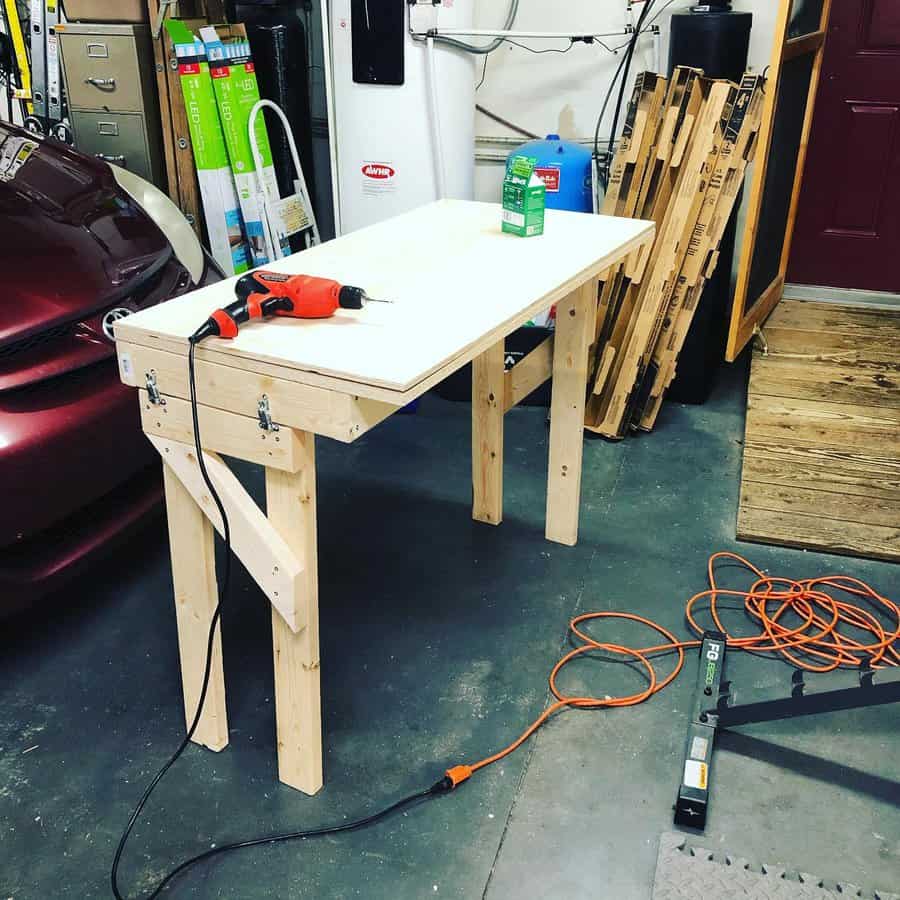 Organized garage with tool storage and workbench