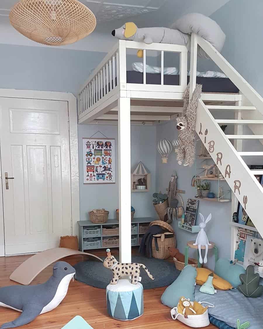 Kids loft bed with toy storage