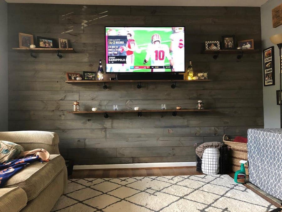 Shiplap Wall With Wall Shelves