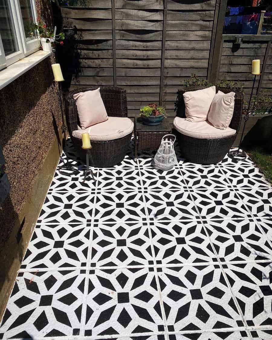 Monochrome floor with furniture in a stylish pattern