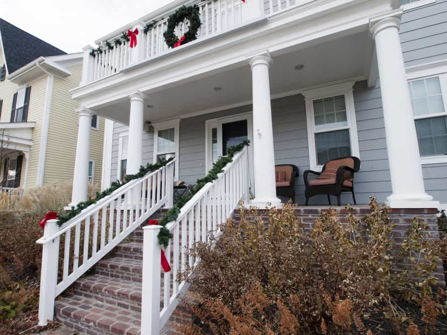 Classic white porch railing