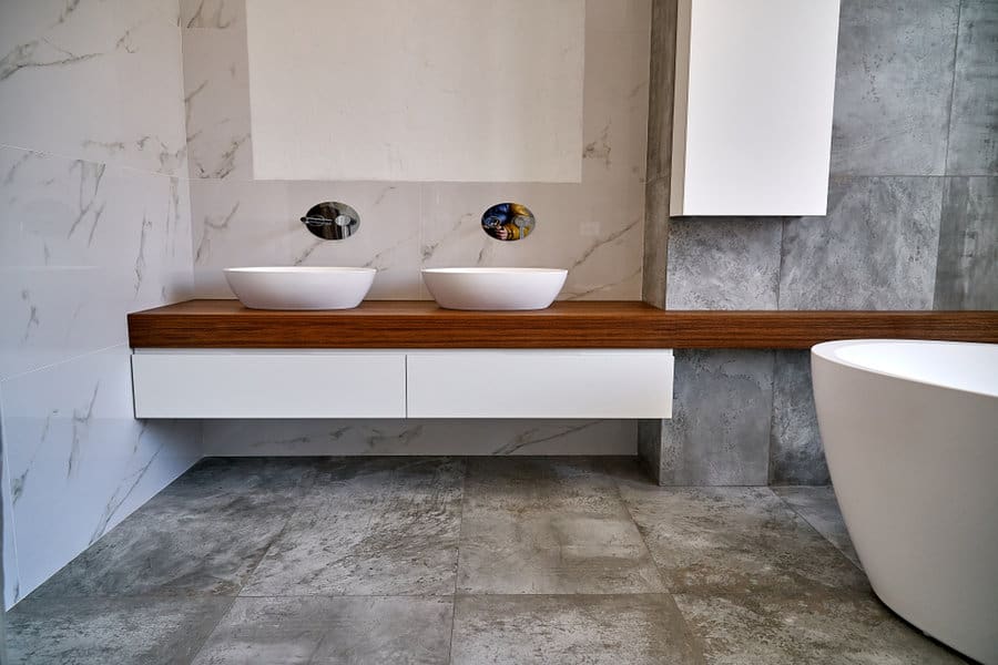 Concrete look bathroom tiles 