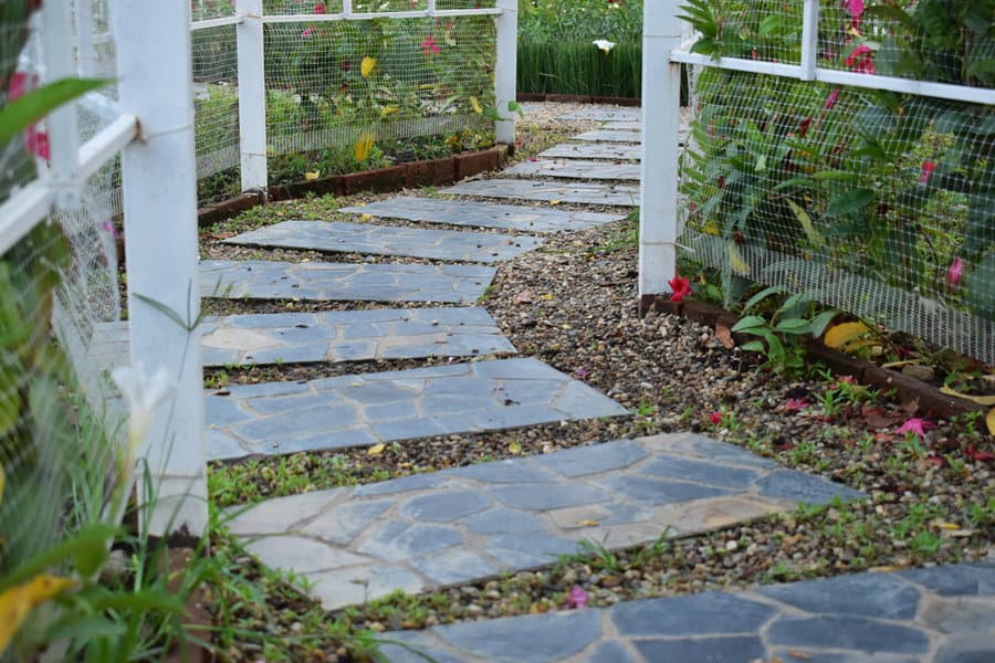 Stamped concrete garden path