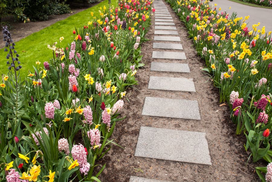 Stamped concrete garden path