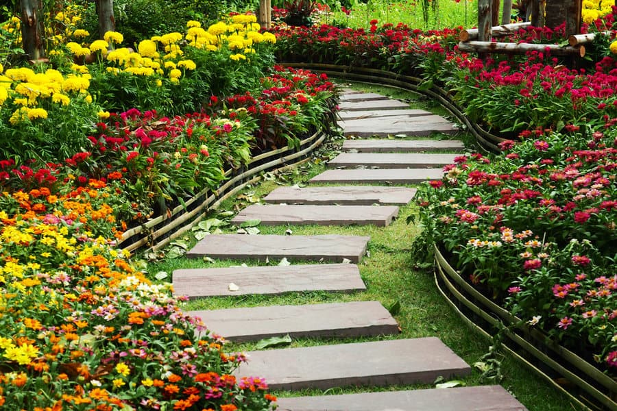 Stamped concrete garden path