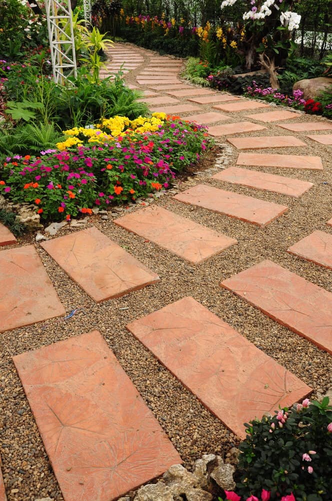 Stamped concrete garden path