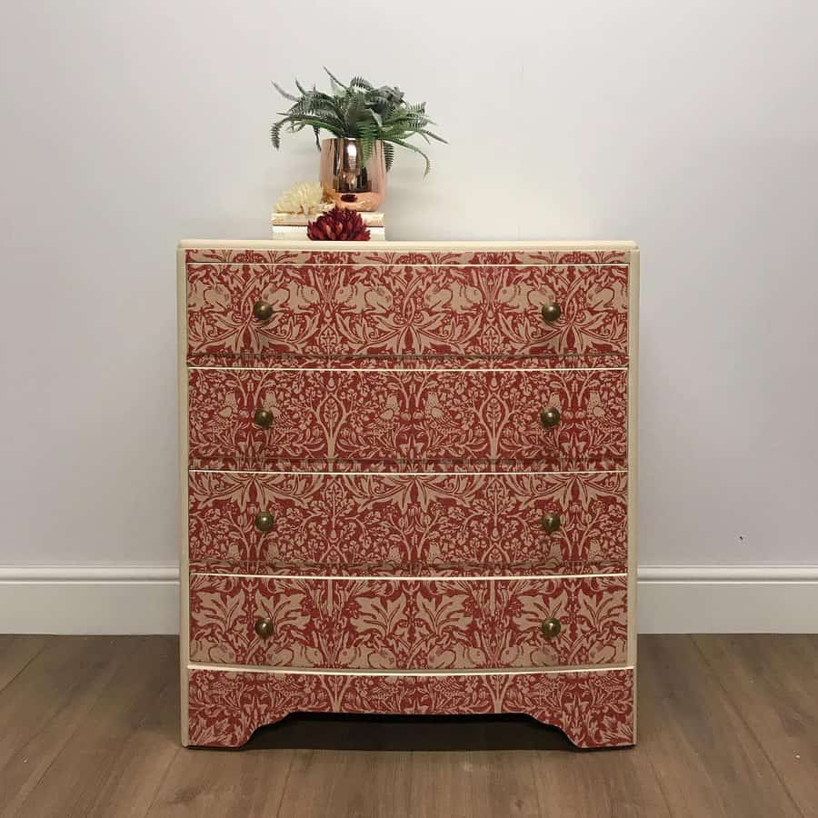 Vanity with printed wallpaper 