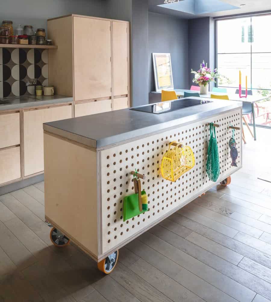 Kitchen island with peg board 