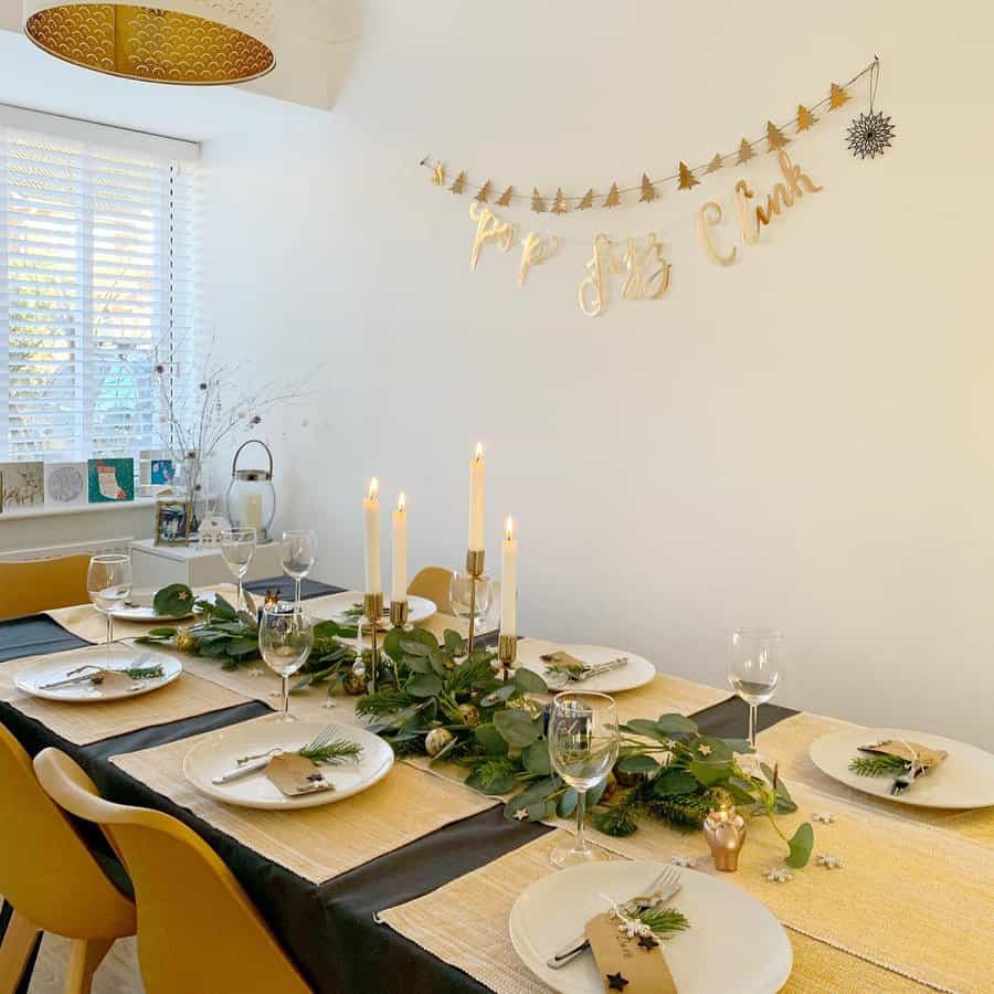 Festive dining table set with candles