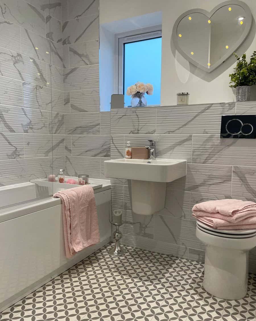 Stylish bathroom with textured tiles