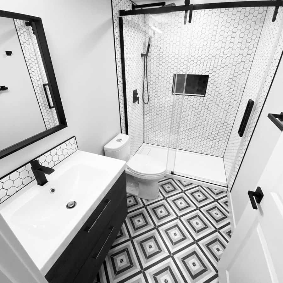 Monochrome basement bathroom 