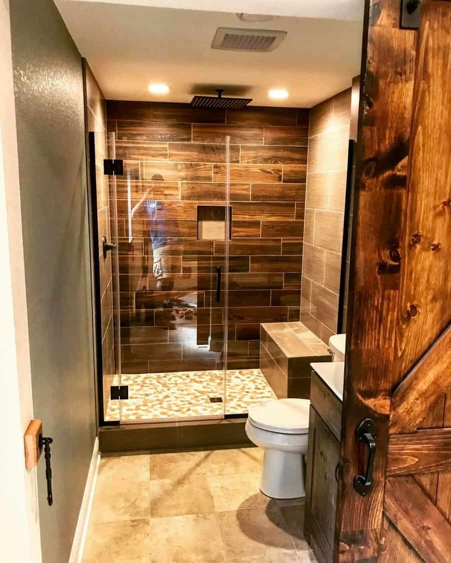Basement Bathroom With Wood Tiles 