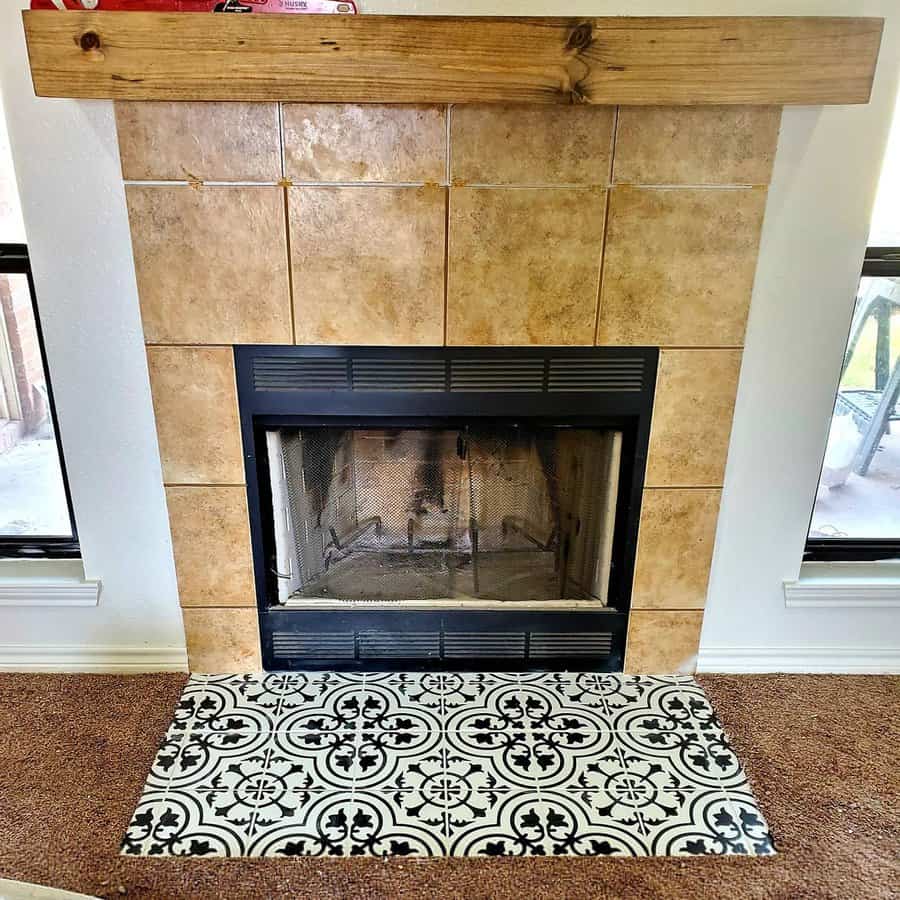 Tiles fireplace wall