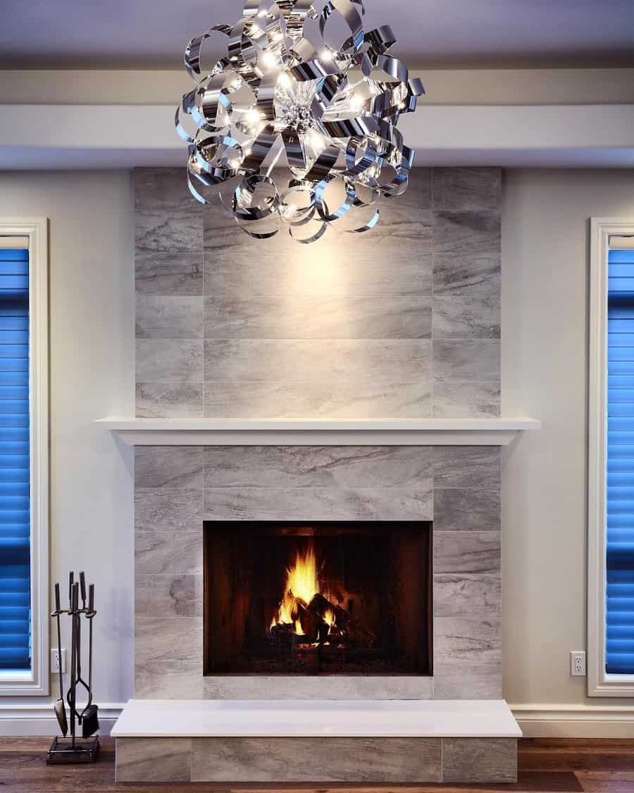 Grey marble fireplace wall