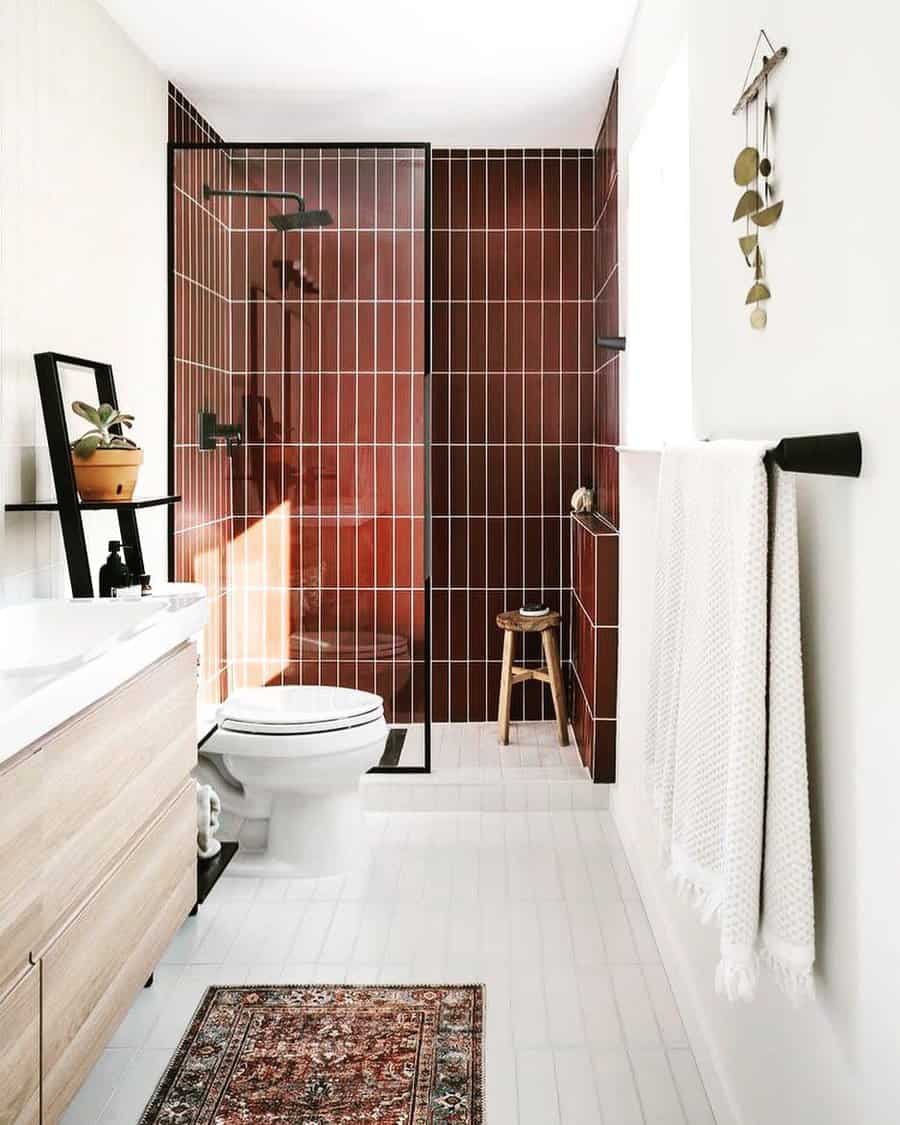 walk-in shower with beveled tiles