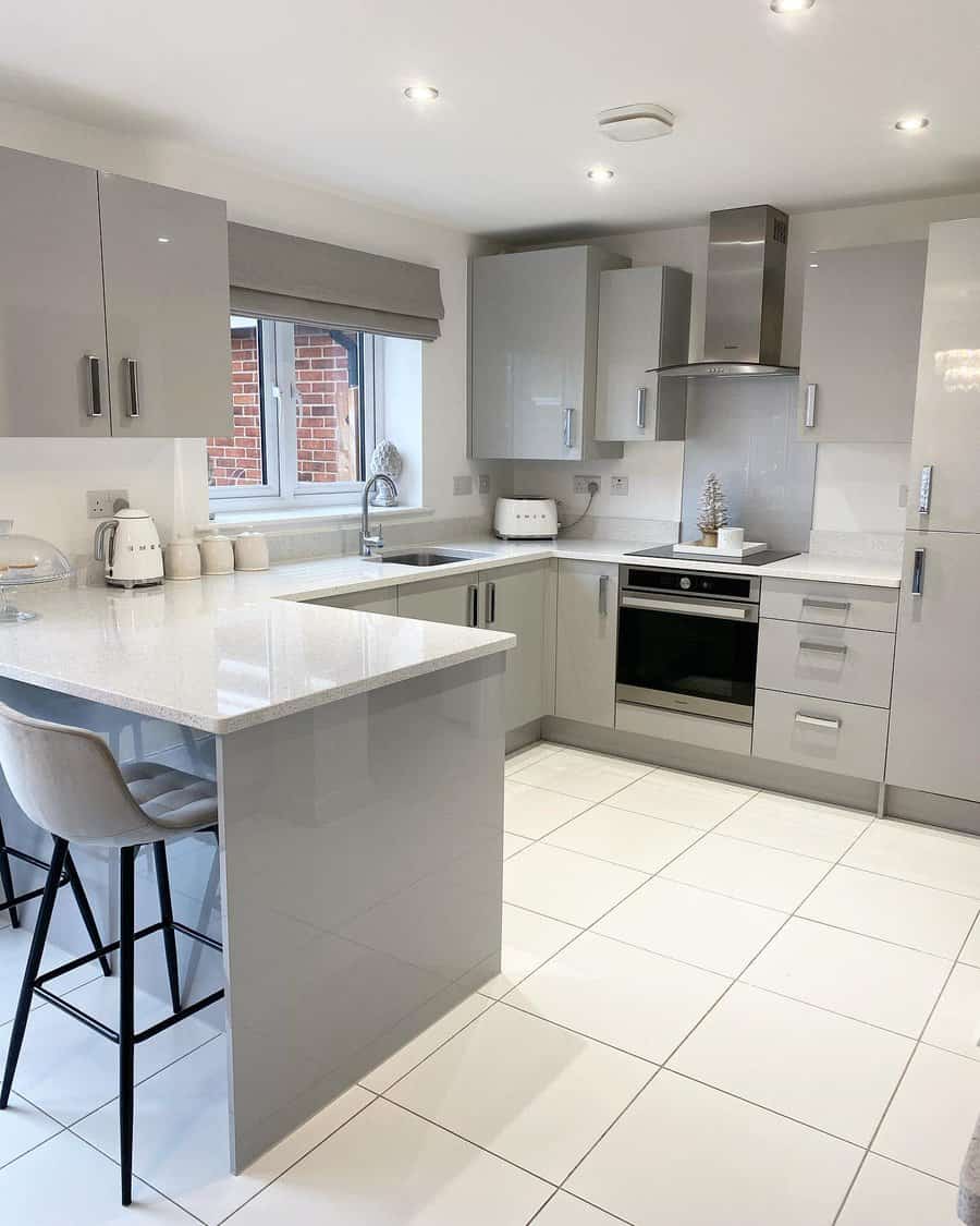 Grey and white kitchen