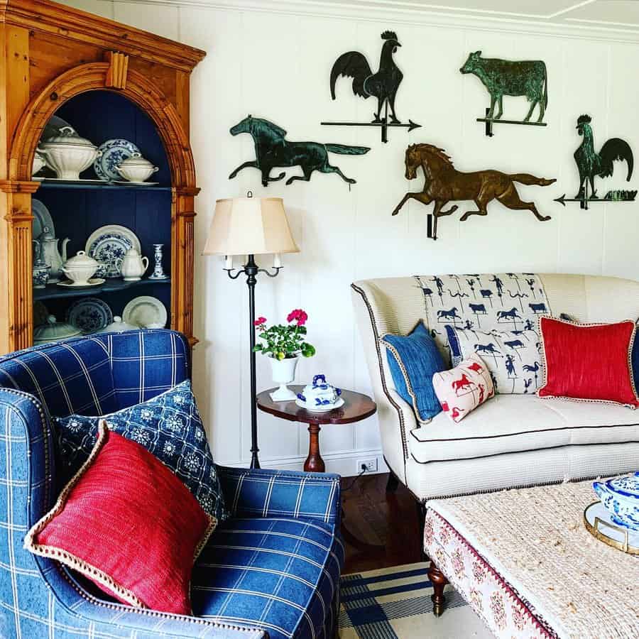 Stylish living room with horse wall decoration