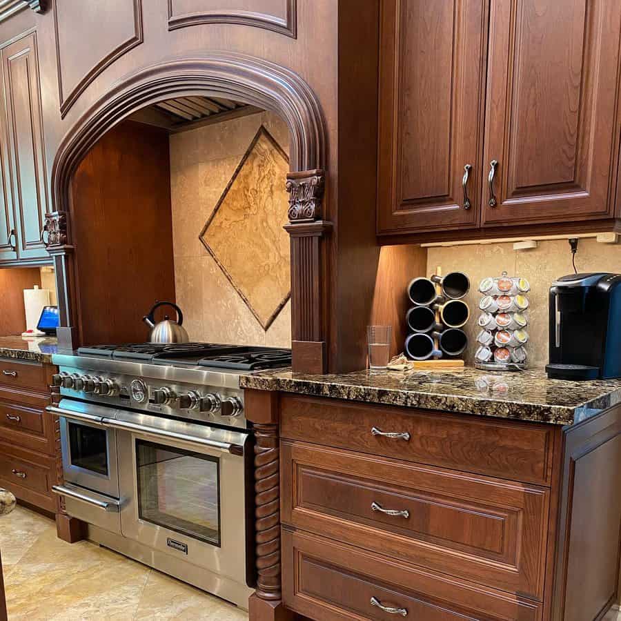 Traditional Kitchen Hood Ideas blue spruce cabinets