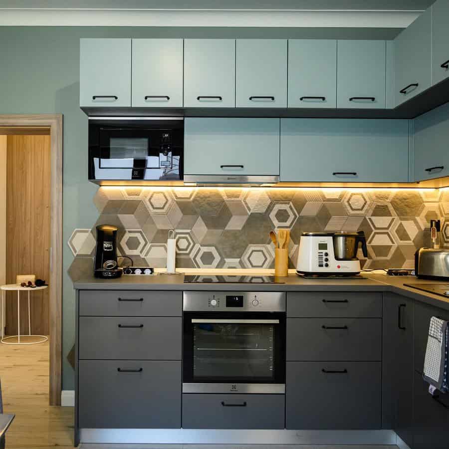 Blue and gray cabinets