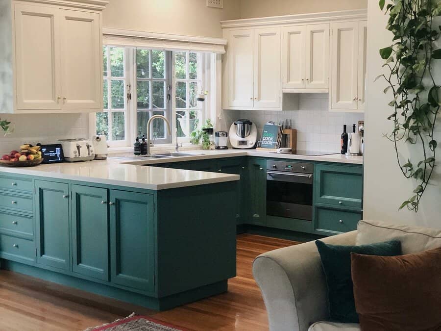 White and green cabinets