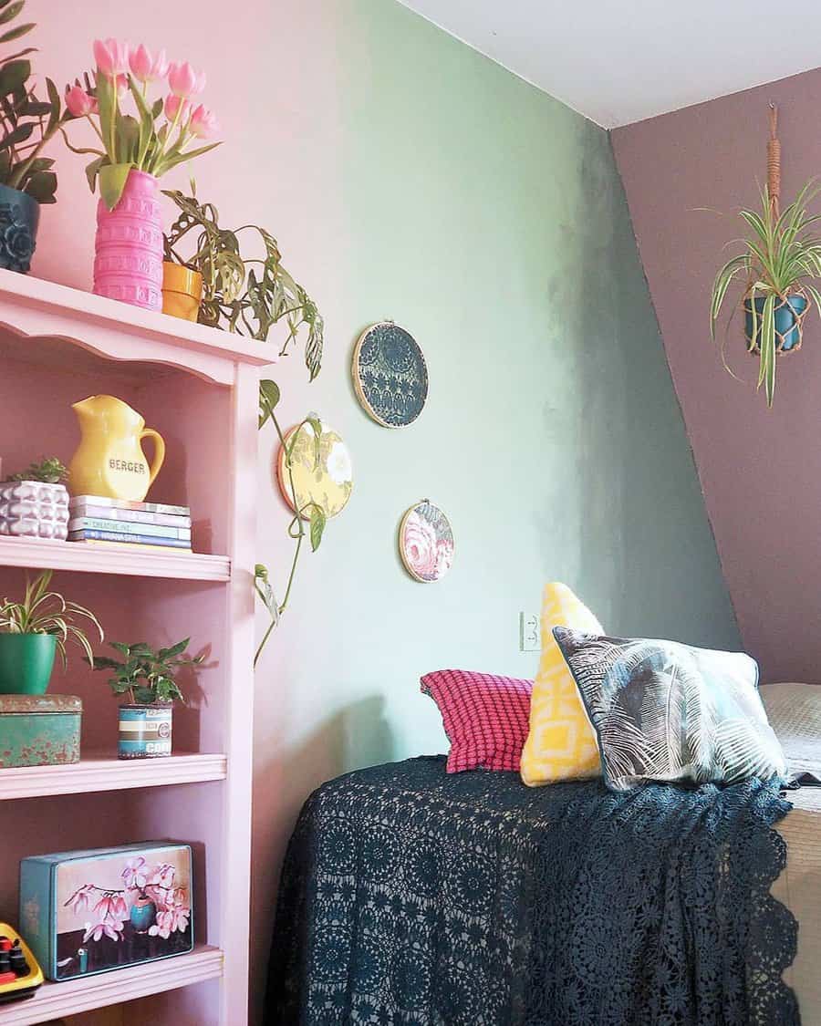 Blue and pink color block bedroom paint