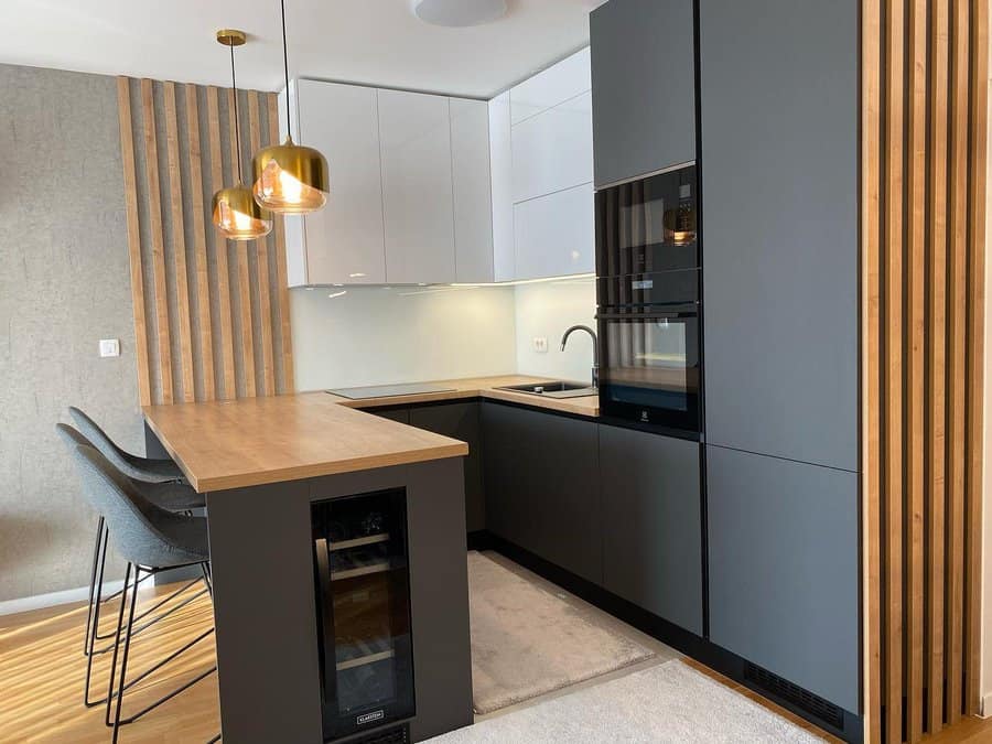 Modern kitchen with wood panel accent