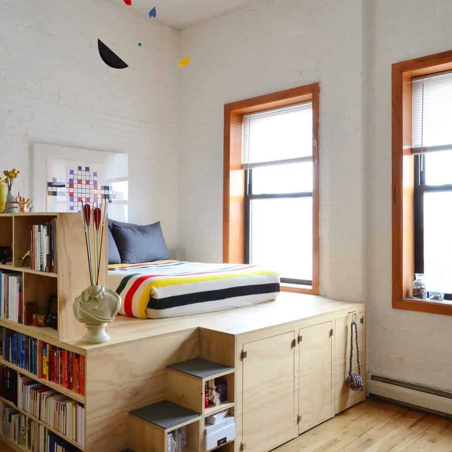 Loft bed with shelves