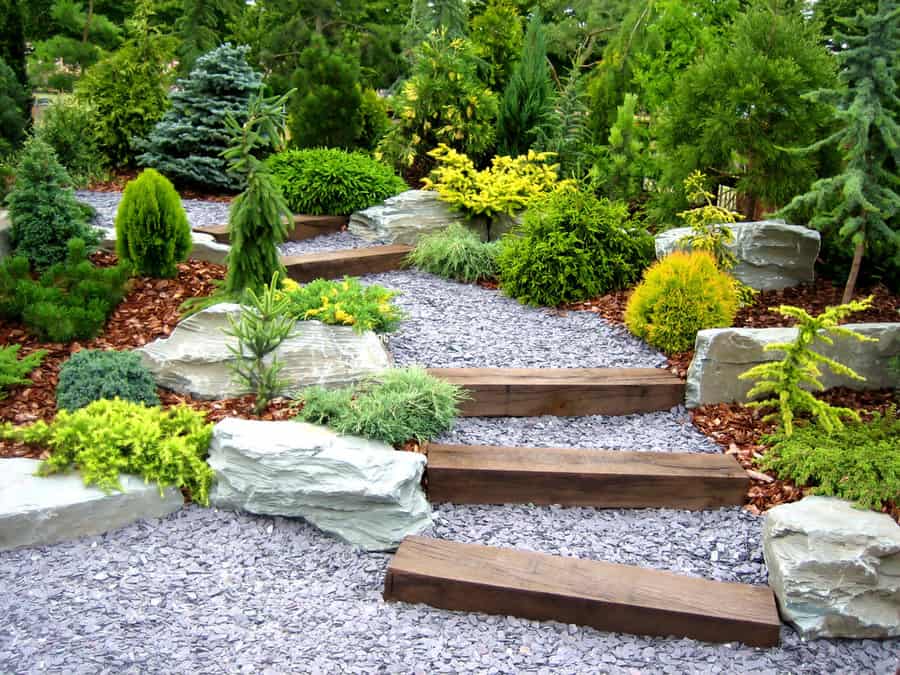 Wood garden path