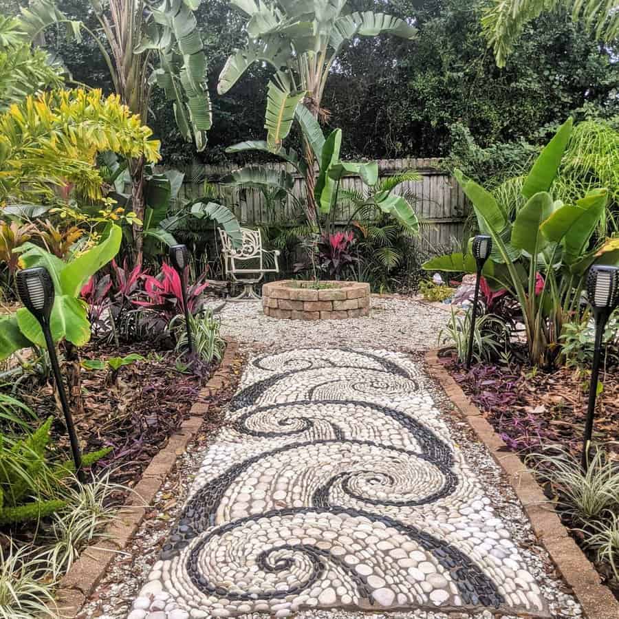 patterned pebble garden path