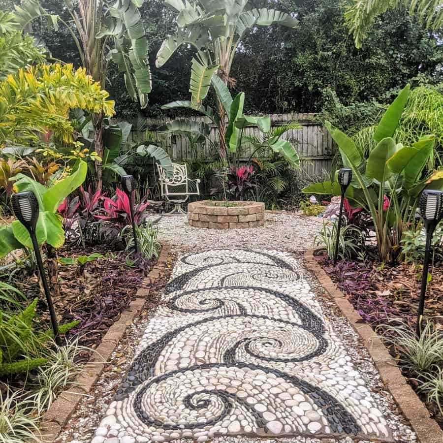 Patterned pebble garden path