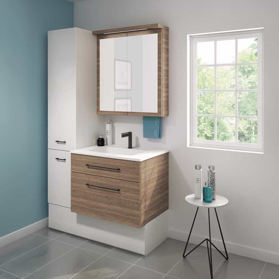 small bathroom vanity with built-in closet