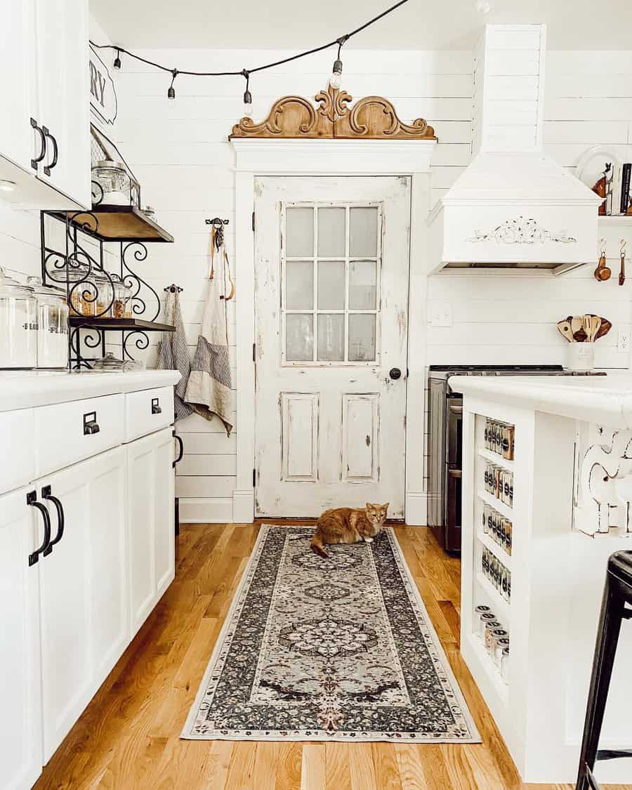 farmhouse kitchen with rug runner