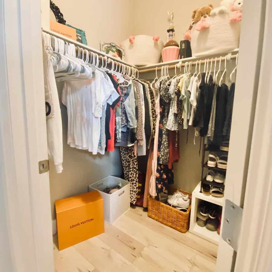 small closet with footwear organizer