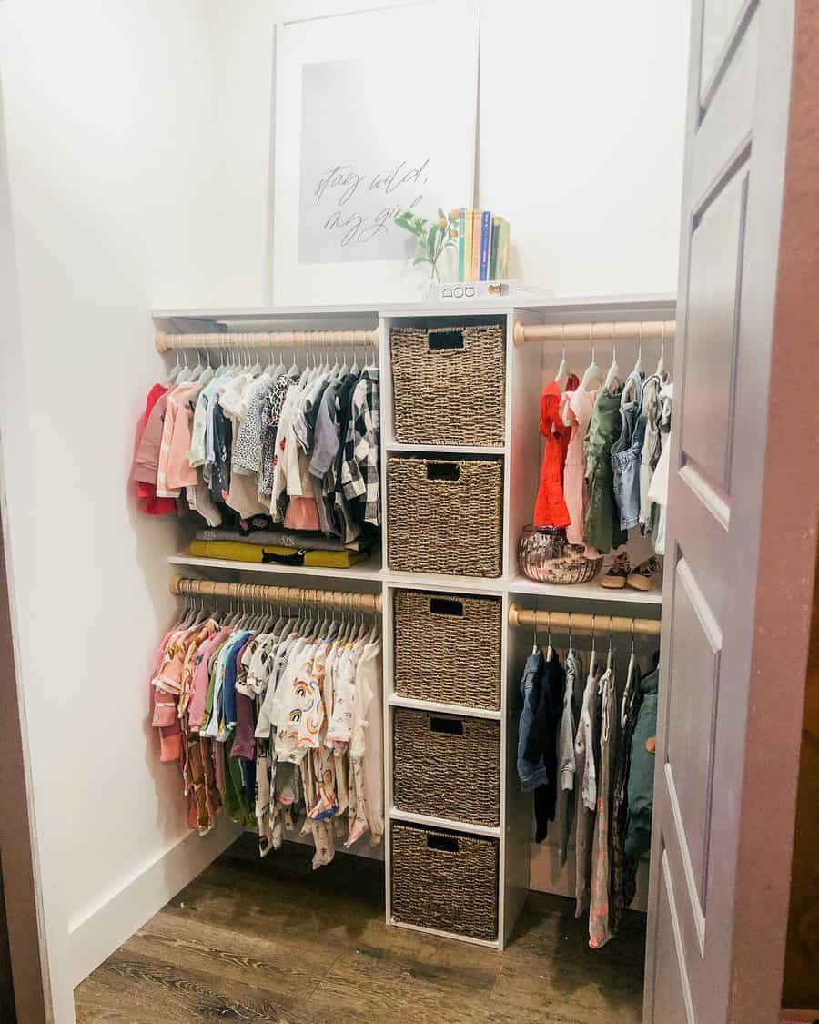 Small closet with basket organizers 