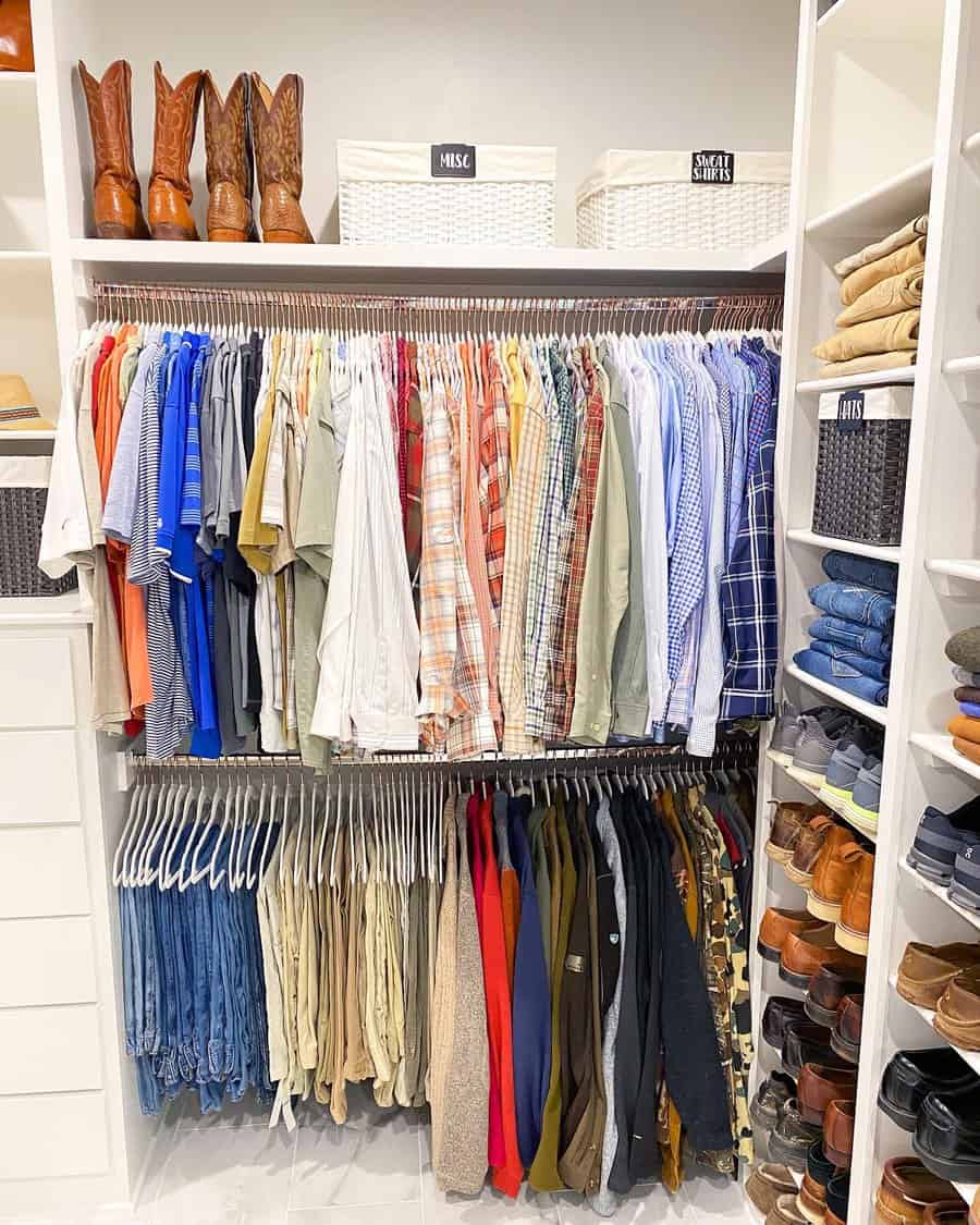 Color coordinated small closet