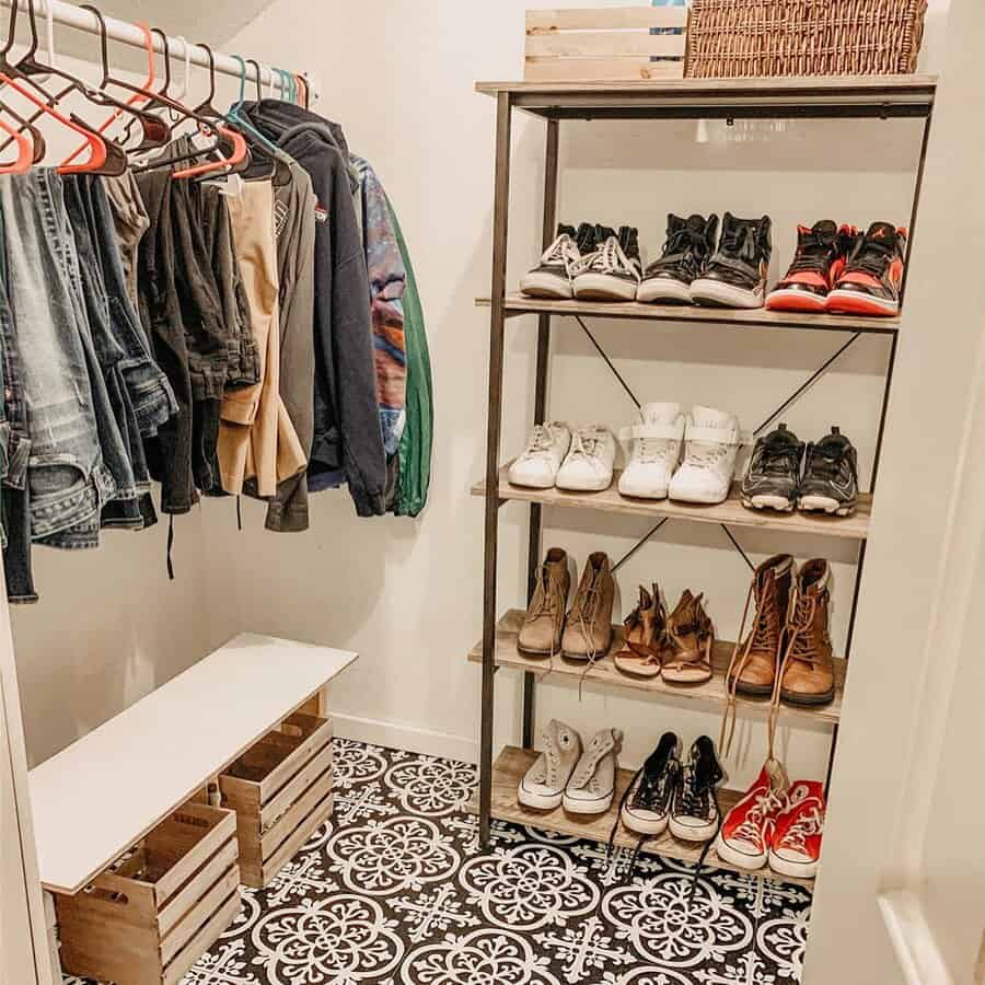 small closet with footwear shelf