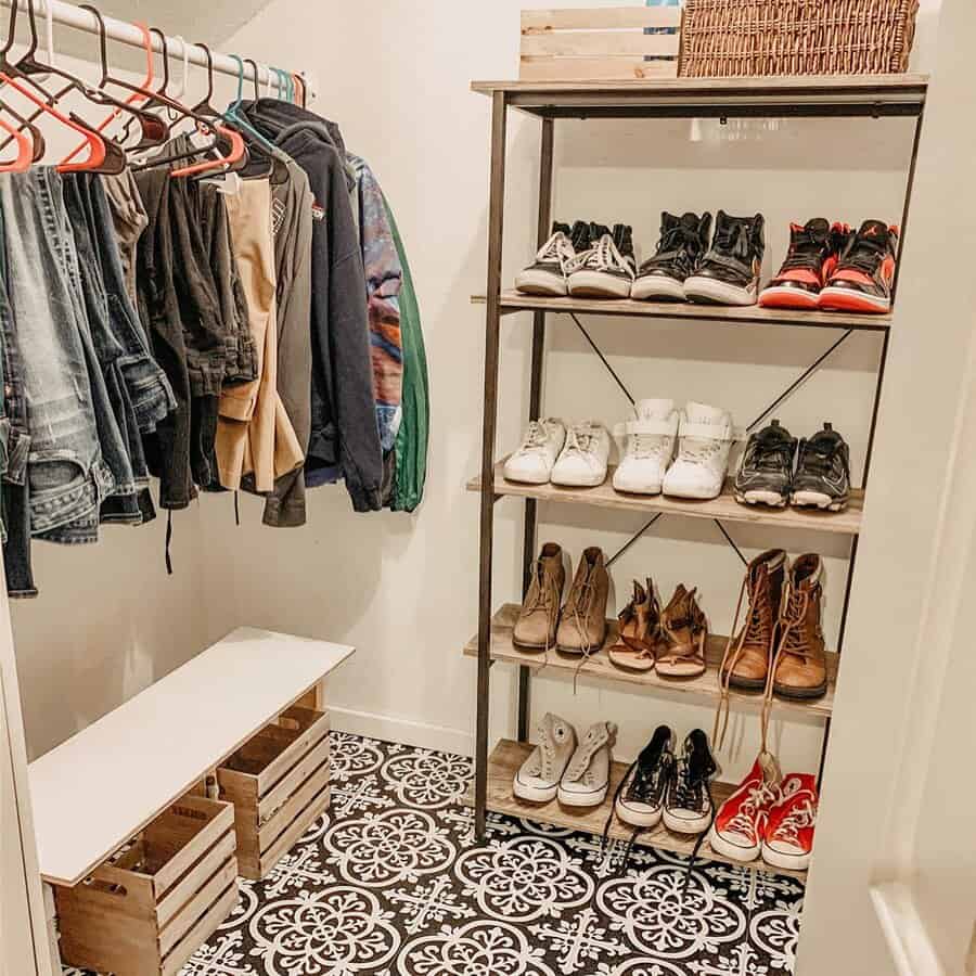 Small closet with footwear shelf