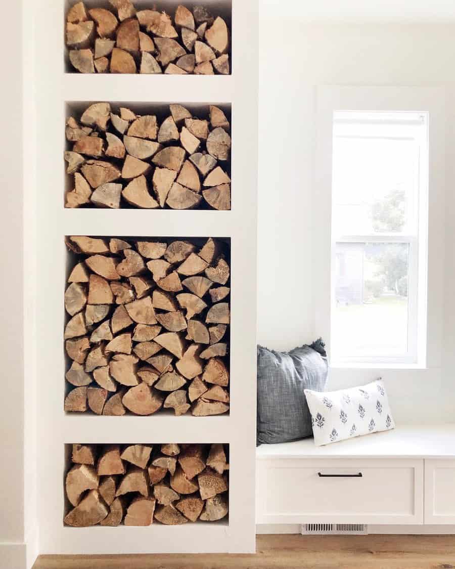 recessed firewood shelves