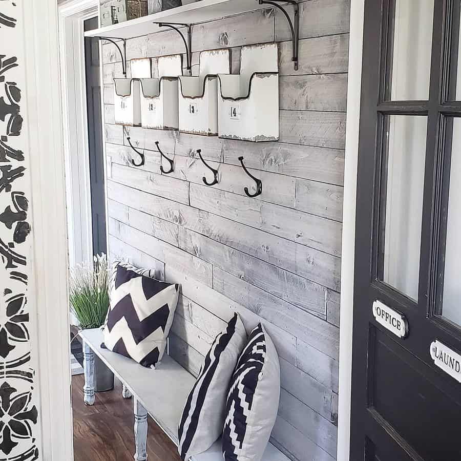 Mudroom shelves with hooks