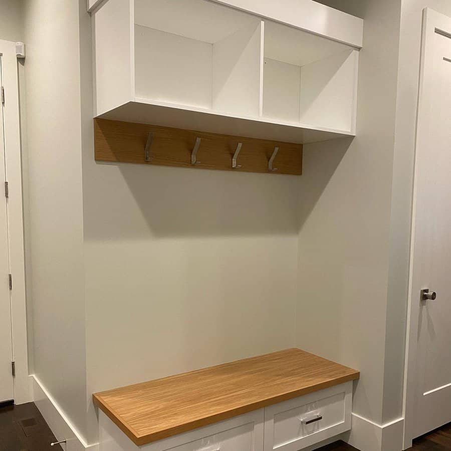 Mudroom shelves with hooks