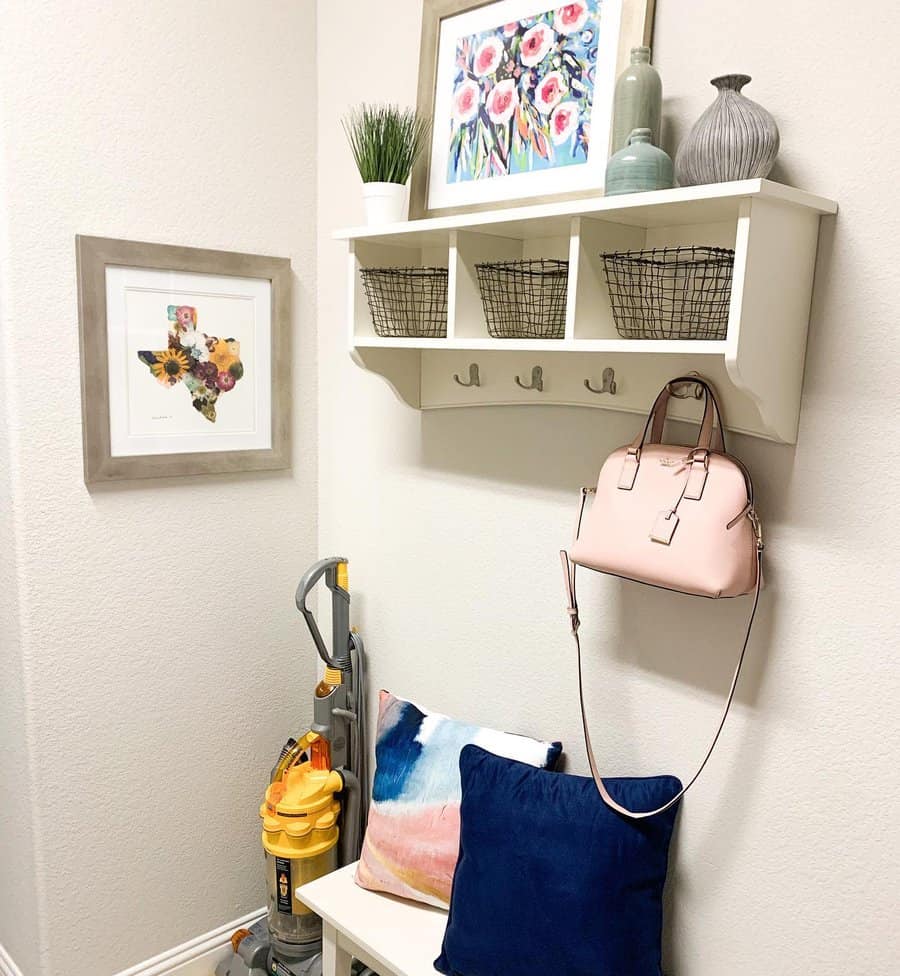 Mudroom shelves with hooks