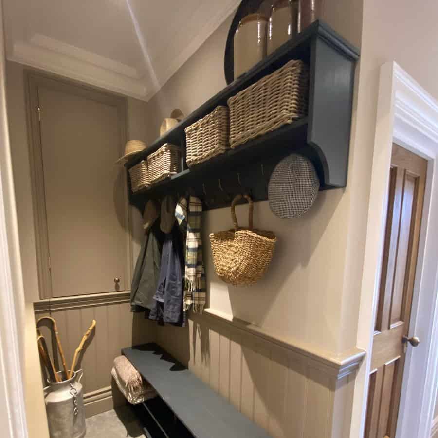 Mudroom shelves with hooks